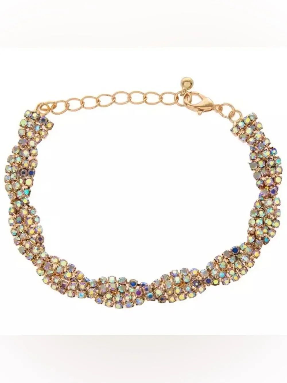 New Metal Gallery Braided Cupchain Rhinestone Bracelet 7.25”